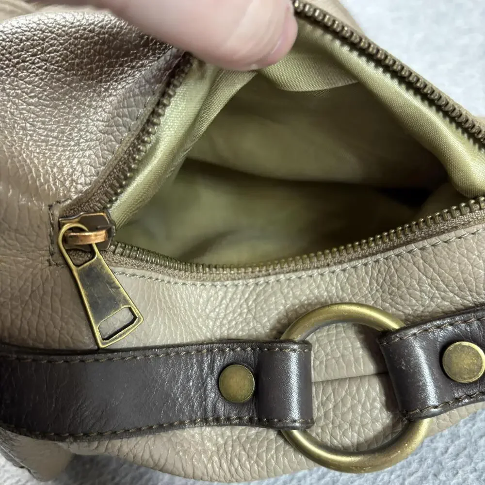Sundance Leather Purse Women Large Taupe Slouchy Hobo Bag Zip Pockets Italy READ